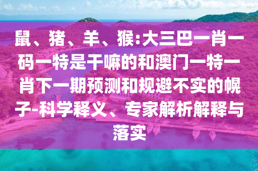鼠、豬、羊、猴:大三巴一肖一碼一特是干嘛的和澳門一特一肖下一期預(yù)測和規(guī)避不實的幌子-科學(xué)釋義、專家解析解釋與落實