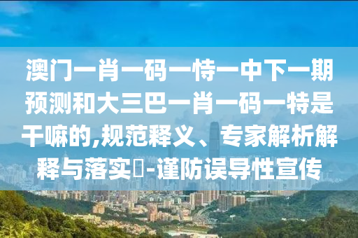 澳門一肖一碼一恃一中下一期預(yù)測和大三巴一肖一碼一特是干嘛的,規(guī)范釋義、專家解析解釋與落實?-謹(jǐn)防誤導(dǎo)性宣傳